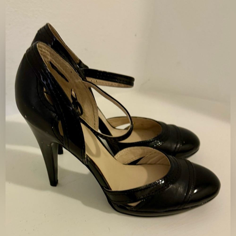 Nine West Women's 4.5" Heels Platform 0.5" Black Smooth Leather Patent
